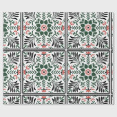 緑と赤のクリスマスフォークアート ラッピングペーパー (フラット)