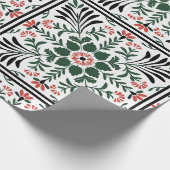 緑と赤のクリスマスフォークアート ラッピングペーパー (角)