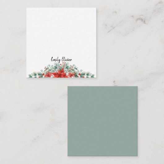 緑と赤のクリスマスホリデーカスタムネーム ノートカード (正面/裏面)