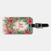緑と赤のクリスマスポインセチアリースモノグラム ラゲッジタグ (正面横)