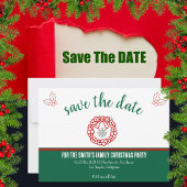 緑と赤のクリスマスリースフラット日付カードの保存 セーブザデート