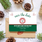 緑と赤のクリスマスリースフラット日付カードの保存 セーブザデート