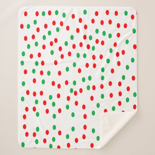 緑と赤のクリスマス水玉模様 シェルパブランケット (正面)