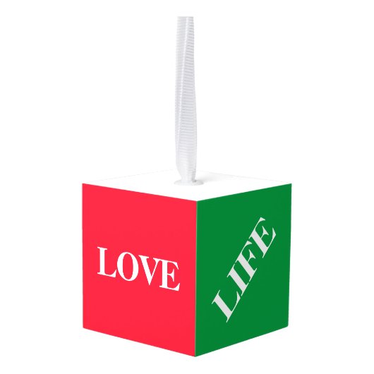 緑と赤のクリスマス キューブオーナメント (裏面アングル)