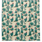 緑と赤のサボテンのパターン シャワーカーテン (正面)