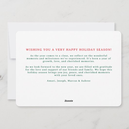 緑と赤のシンプルホタテの写真フレーム シーズンカード (裏面)