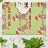 緑と赤のジンジャーブレッド・パレード キッチンタオル (折り畳み)