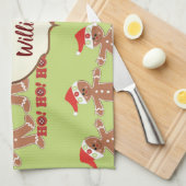 緑と赤のジンジャーブレッド・パレード キッチンタオル (四つ折り)