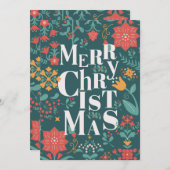 緑と赤のスタイリッシュ聖降誕祭 シーズンカード (正面/裏面)