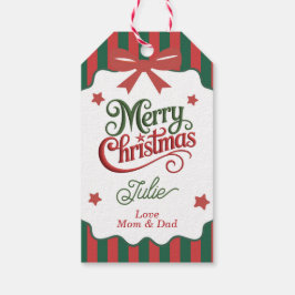 緑と赤のストライプのメリークリスマス ギフトタグ