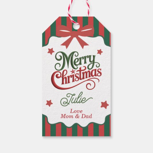 緑と赤のストライプのメリークリスマス ギフトタグ (裏面)