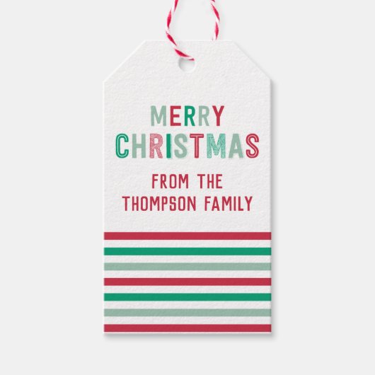 緑と赤のストライプクリスマスギフトタグ ギフトタグ (正面)