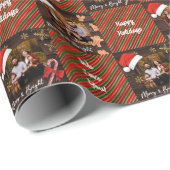 緑と赤のストライプサンタ帽子のカスタム写真 ラッピングペーパー (ロールコーナー)