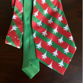 緑と赤のストライプF-15Eパターンのクリスマス ネクタイ