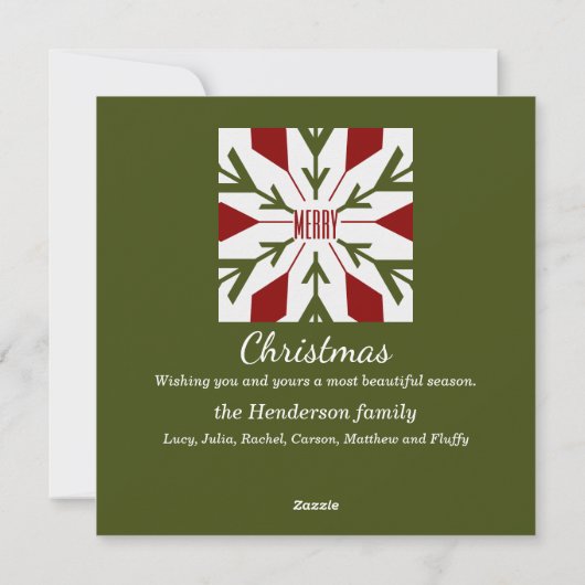 緑と赤のスノーフレークとメリー文字 シーズンカード (裏面)