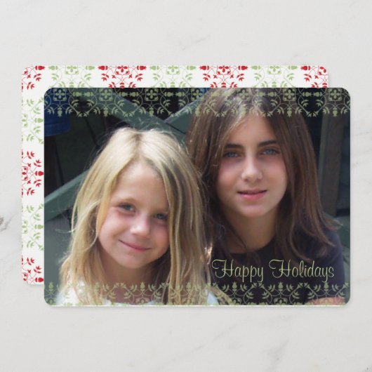 緑と赤のスノーフレーク両面フォトカード シーズンカード (正面/裏面)