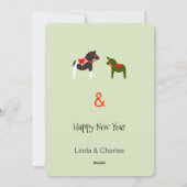 緑と赤のスレイに乗ったウマ、ラバ、ネコ シーズンカード (裏面)