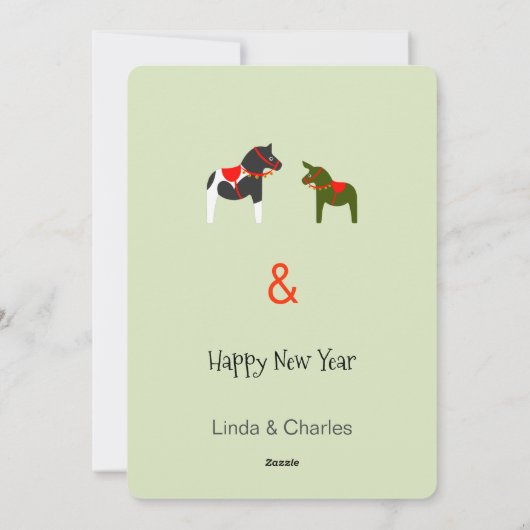 緑と赤のスレイに乗る馬、ラバ、猫 シーズンカード (裏面)