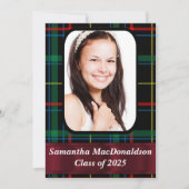 緑と赤のタータンチェック写真卒業 招待状 (正面)