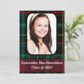 緑と赤のタータンチェック写真卒業 招待状 (スタンド正面)