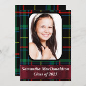 緑と赤のタータンチェック写真卒業 招待状 (正面/裏面)