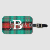 緑と赤のタータンチェック市松模様にモノグラム名 ラゲッジタグ (正面横)
