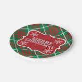 緑と赤のチェック ペーパープレート (アングル)