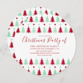 緑と赤のツリーパターンクリスマスパーティー円 招待状 (正面/裏面)