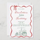 緑と赤のハンドドロー30歳の誕生日招待状 招待状 (正面)