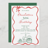 緑と赤のハンドドロー30歳の誕生日招待状 招待状 (正面/裏面)