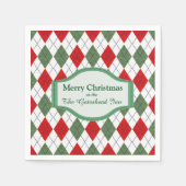 緑と赤のパタアーガイルーンパーソナライズされた スタンダードカクテルナプキン (正面)