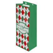 緑と赤のパタアーガイルーンパーソナライズされた ワインギフトバッグ (裏面アングル)