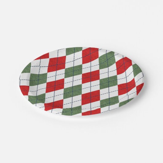 緑と赤のパタアーガイルーン ペーパープレート (アングル)