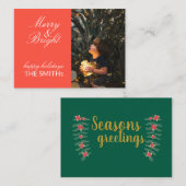 緑と赤のファミリーフォトカード ノートカード (正面/裏面)