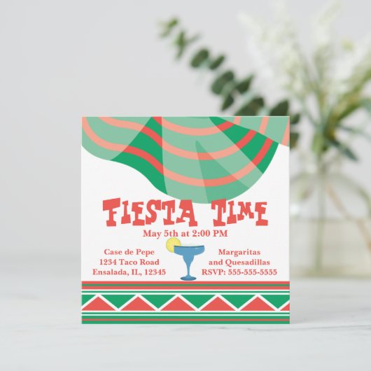 緑と赤のフィエスタパーティーとマルガリータ 招待状 (スタンド正面)