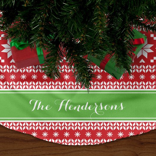 緑と赤のフェアアイルモノグラム ブラッシュドポリエステルツリースカート