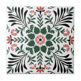 緑と赤のフォークアートクリスマス タイル