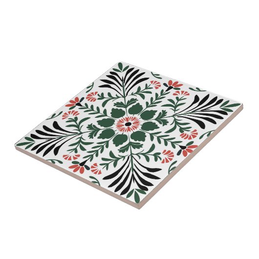 緑と赤のフォークアートクリスマス タイル (側面)