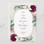 緑と赤のフローラの結婚水色 招待状 (正面/裏面)