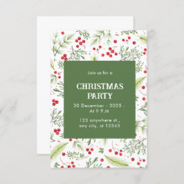 緑と赤のフローラ松とメリークリスマス 招待状
