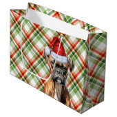 緑と赤のプレイドボクサードフオーバーホリデー ラージペーパーバッグ (正面アングル)