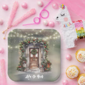 緑と赤のベリードア飾ライトクリスマス ペーパープレート (パーティー)