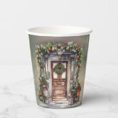 緑と赤のベリーライトド飾アードクリスマス 紙コップ (裏面)