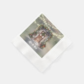 緑と赤のベリーライトド飾アードクリスマス 縁ありカクテルナプキン (角)