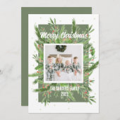 緑と赤のホリーソフトと軽いクリスマスカード シーズンカード (正面/裏面)