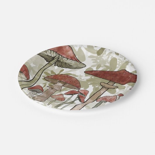 緑と赤のマッシュルームのバルーン ペーパープレート (アングル)