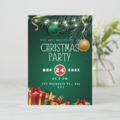 緑と赤のモダンなクリスマスパーティー招待状 シーズンカード (スタンド正面)