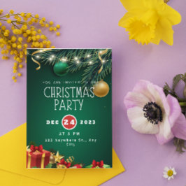 緑と赤のモダンなクリスマスパーティー招待状 シーズンカード