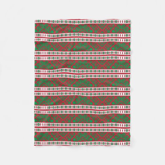 緑と赤のラトビアのラトガール民族フォーク芸術 フリースブランケット (正面)