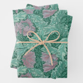 緑と赤のリースパターン(William Morris著) ラッピングペーパーシート (インサイチュ)